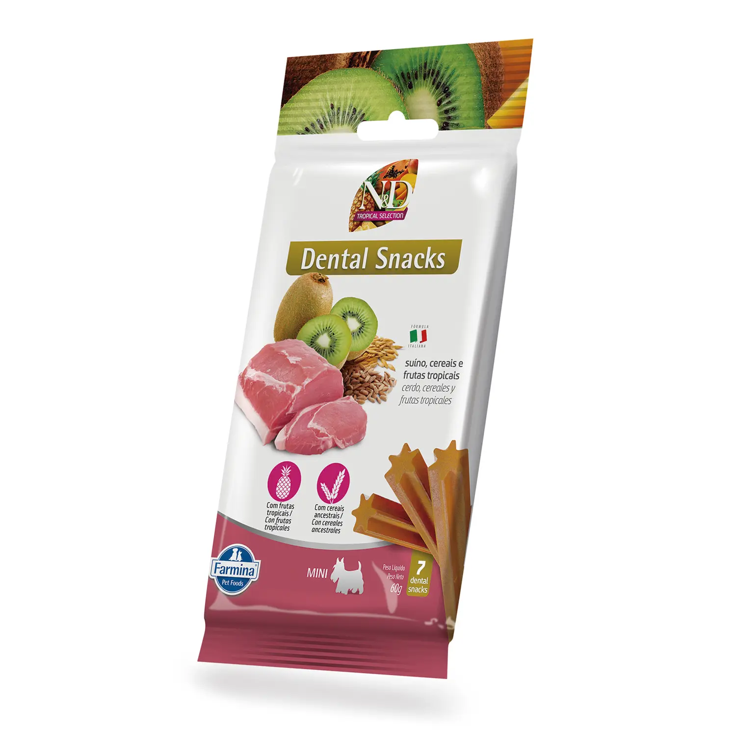 Petisco Dental N&D Tropical Cães Mini e Pequenos Suíno, Cereais e Frutas Tropicais